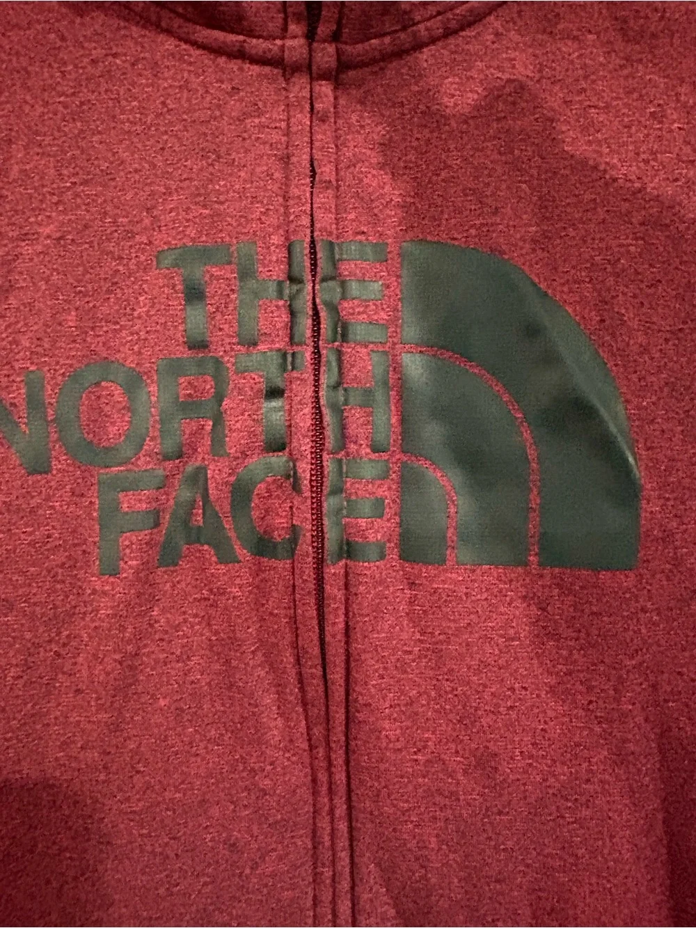 The North Face Mens Large Burgundy Fleece Full Zip Hoodie Logo Thumb Holes